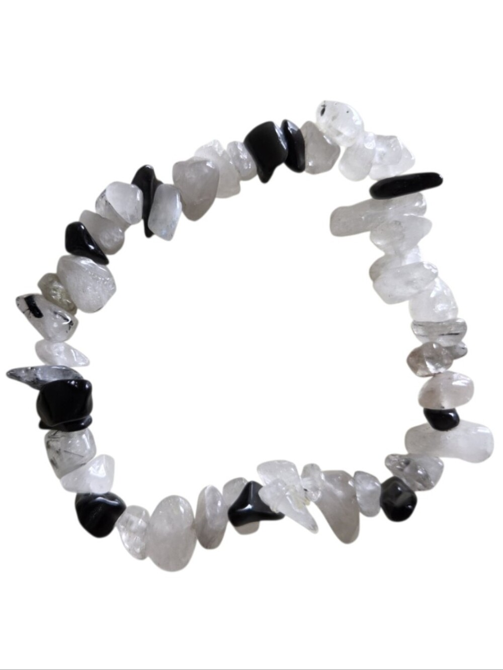 natural tourmalinated quartz chip bracelet black tourmaline crystal stretc